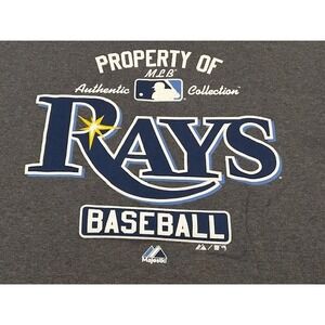 Majestic MLB Property of Rays Baseball Tampa Bay Devil Rays Gray Shirt - Size XL